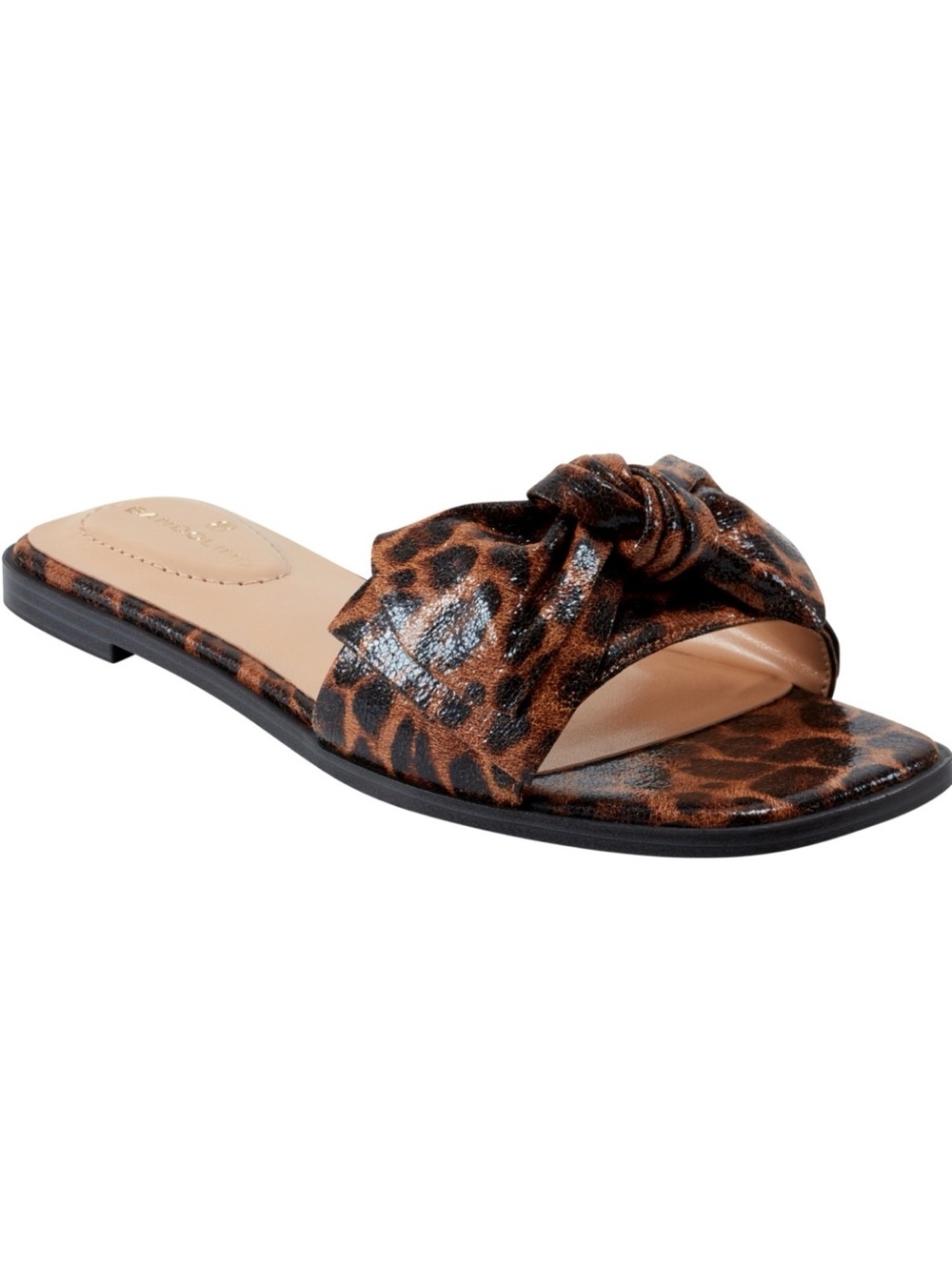 Bandolino Leopard Knot Slide Sandal in Brown and Black